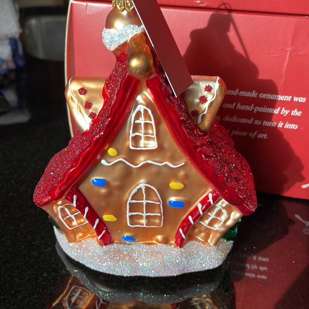 NWT GLASSWARE ART STUDIO Gingerbread house Glass Christmas Ornament - Picture 4 of 7